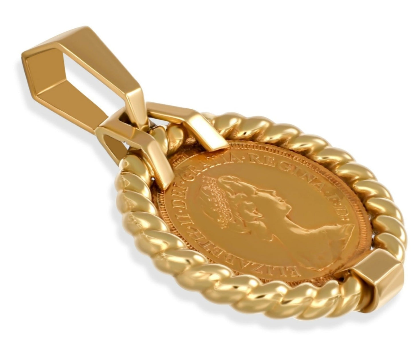 Ciondolo in oro giallo con sterline ELISABETTA II incastonato oro 22k