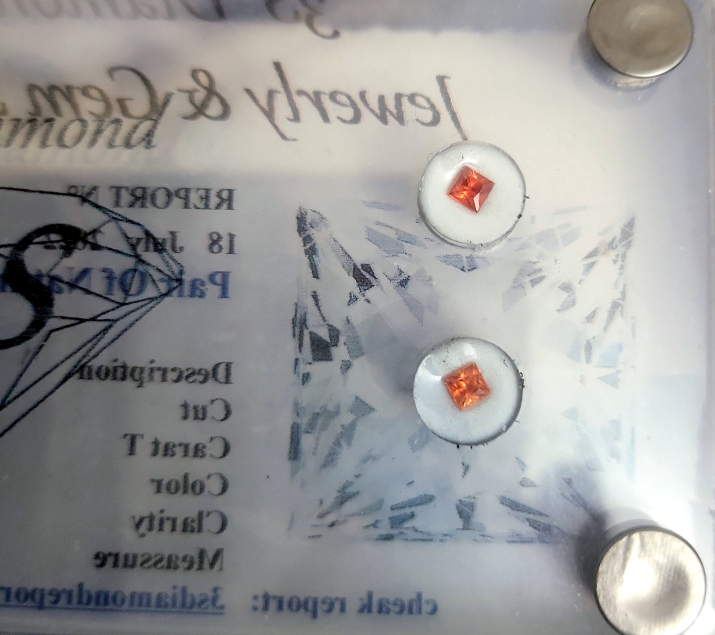 Par de diamantes naturales de talla princesa de color naranja raro de 0,15 ct + 0,15 ct