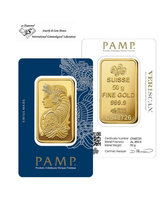 Lingotto oro puro 24k 50 grammi grammi (PAMP) da investimento