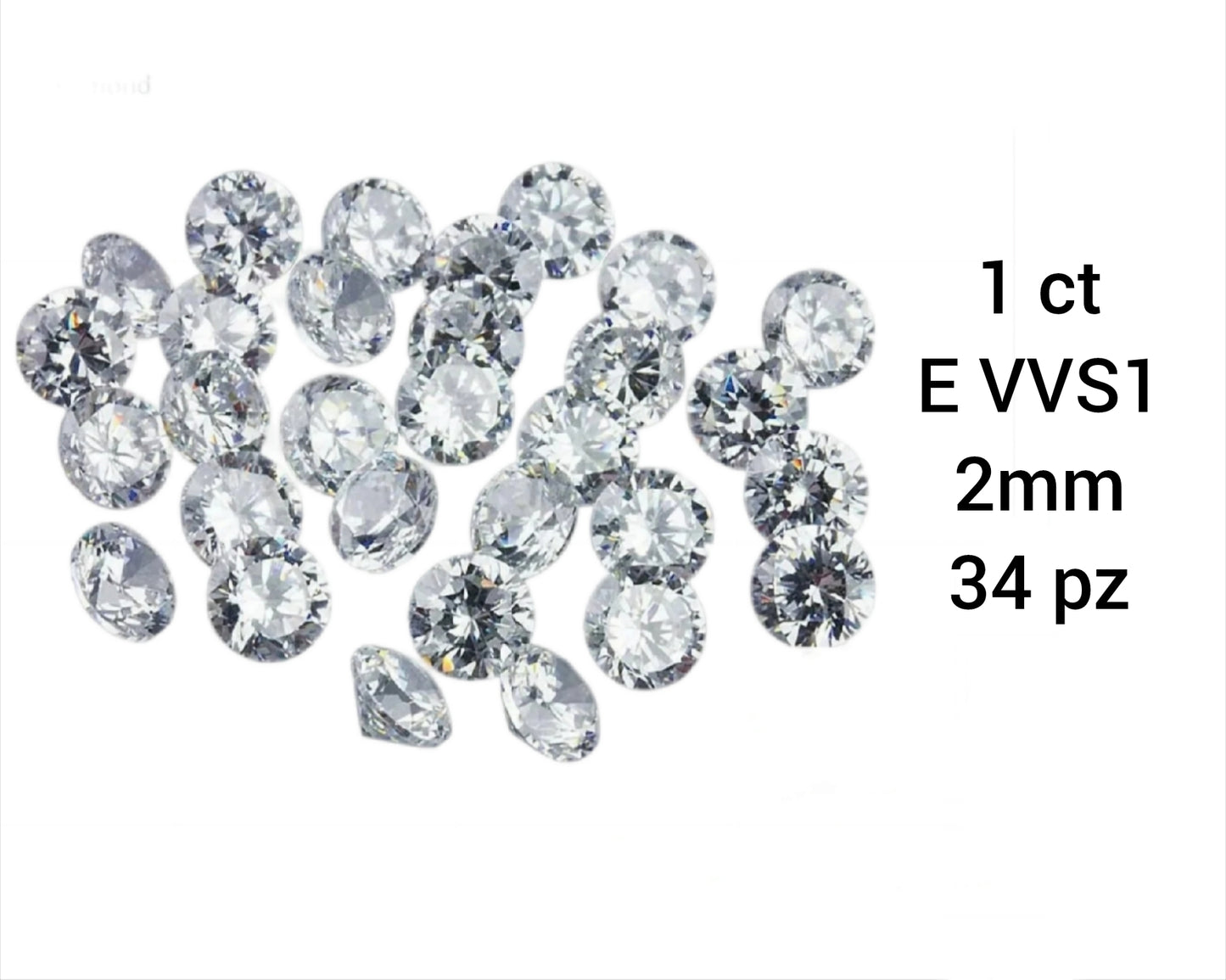 Lote de 1ct de diamante natural de 2 mm, color D VVS1