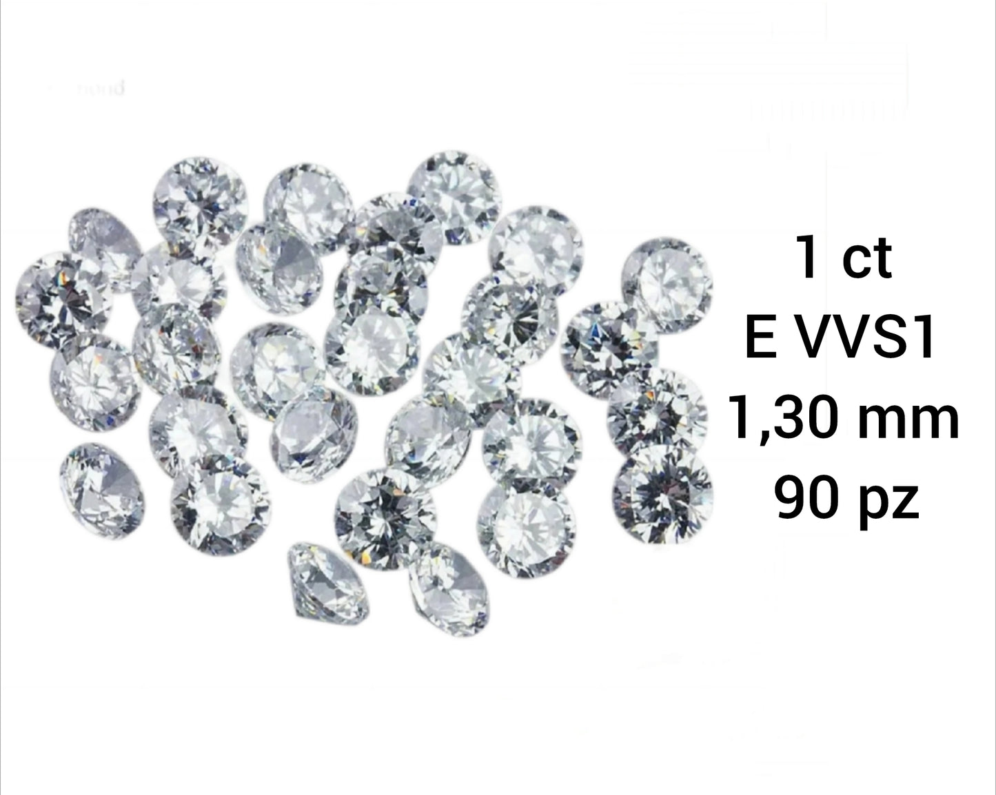 Lote de 1ct de diamantes naturales de 1,30 mm, color D VVS1
