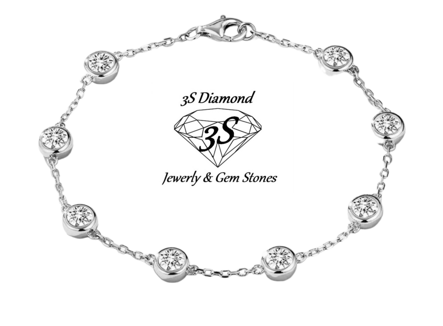 Pulsera de oro blanco de 18k y 8 diamantes naturales de 0,80ct