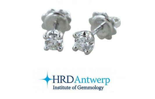 orecchini punto luce certificsto HRD in oro bianco 18k e 2 diamanti naturali 0,41 ct
