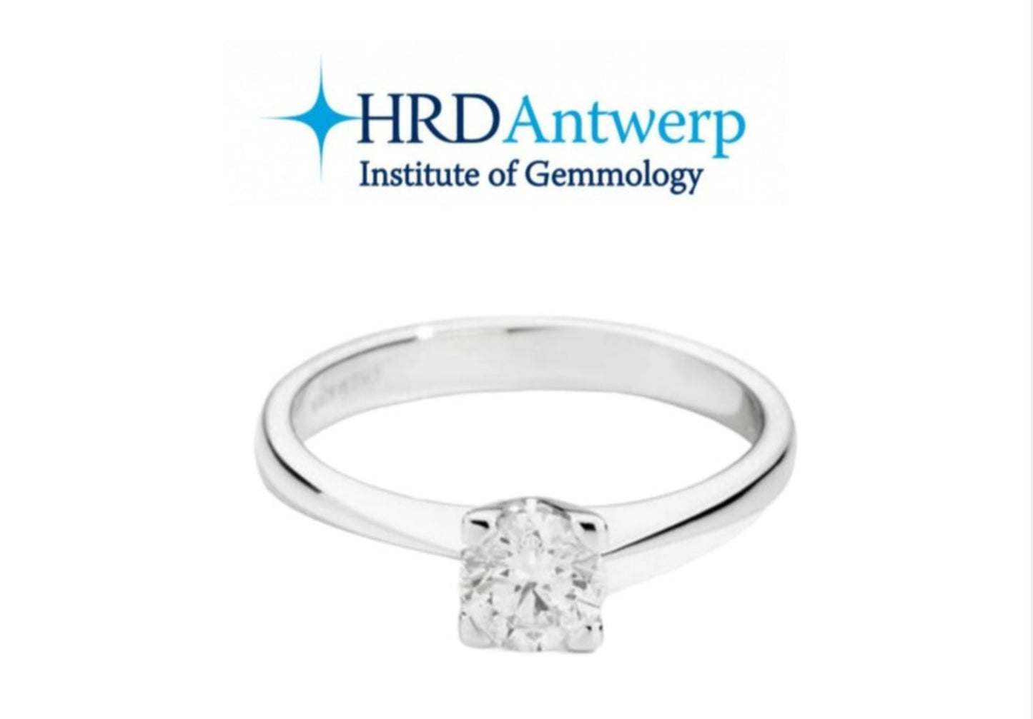 Anillo solitario certificado HRD en oro blanco de 18k y diamante natural central de 0,34ct