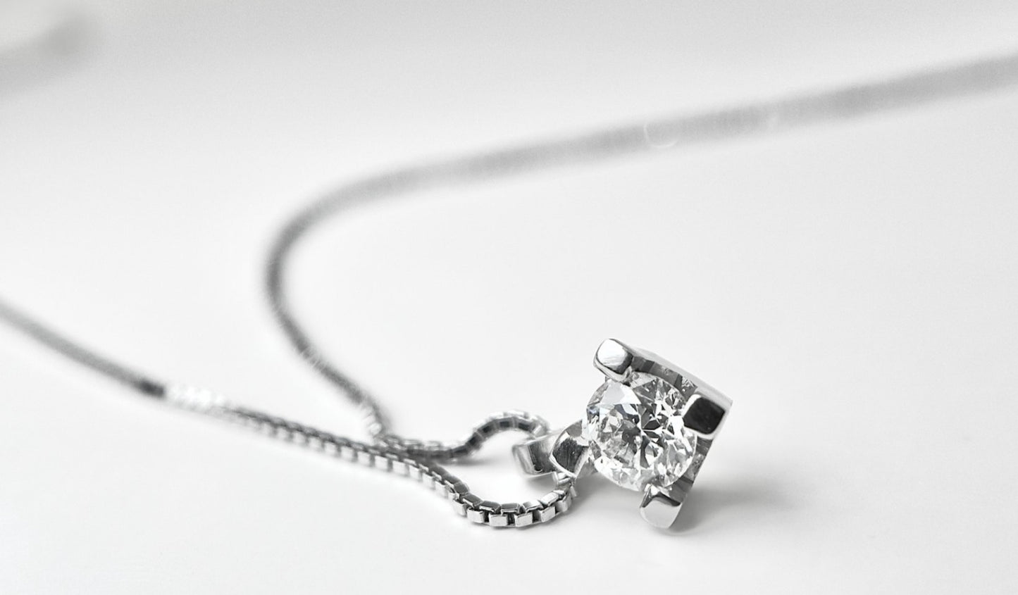 Collana con ciondolo -18 carati Oro bianco Diamante (Naturale) - Diamante 0.30ct