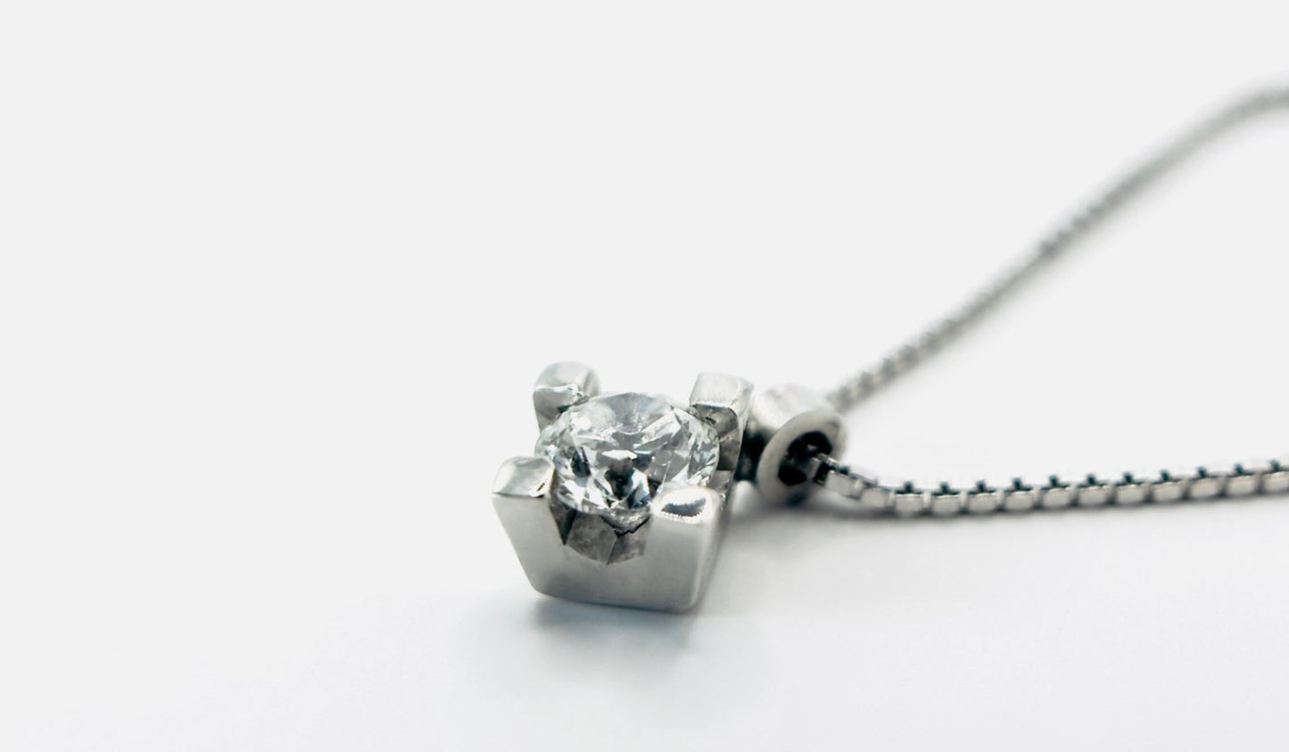 Collana con ciondolo -18 carati Oro bianco Diamante (Naturale) - Diamante 0.30ct