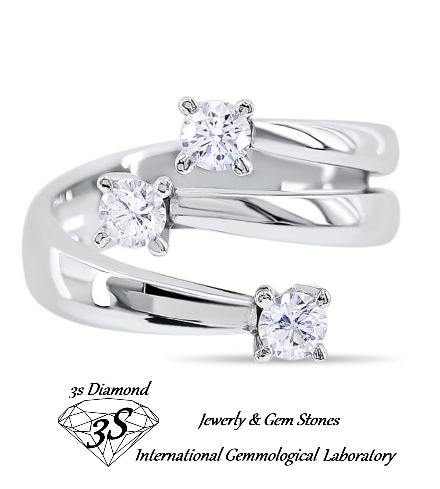 anello trilogy in oro bianco 18k e 3 diamanti naturali  0,75ct