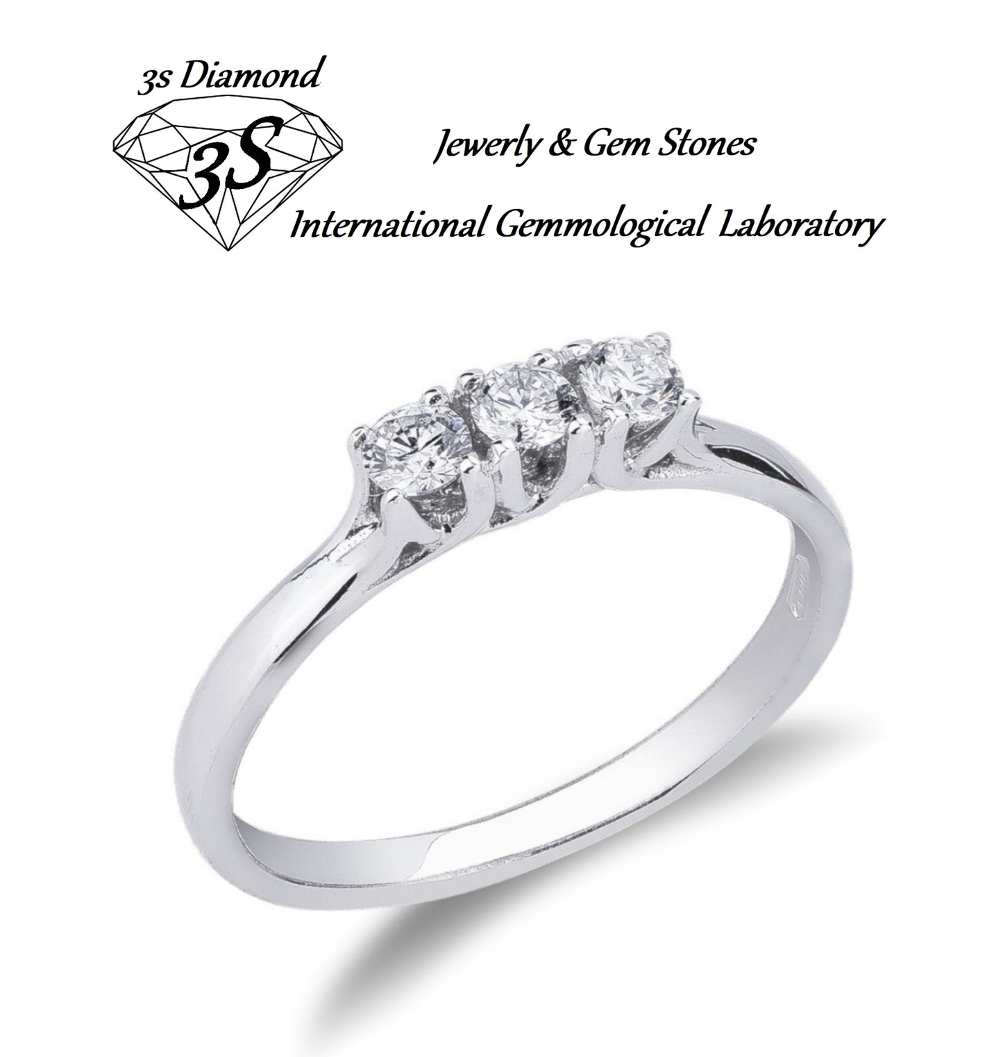 anello trilogy in oro bianco 18k e 3 diamanti naturali 0,45ct