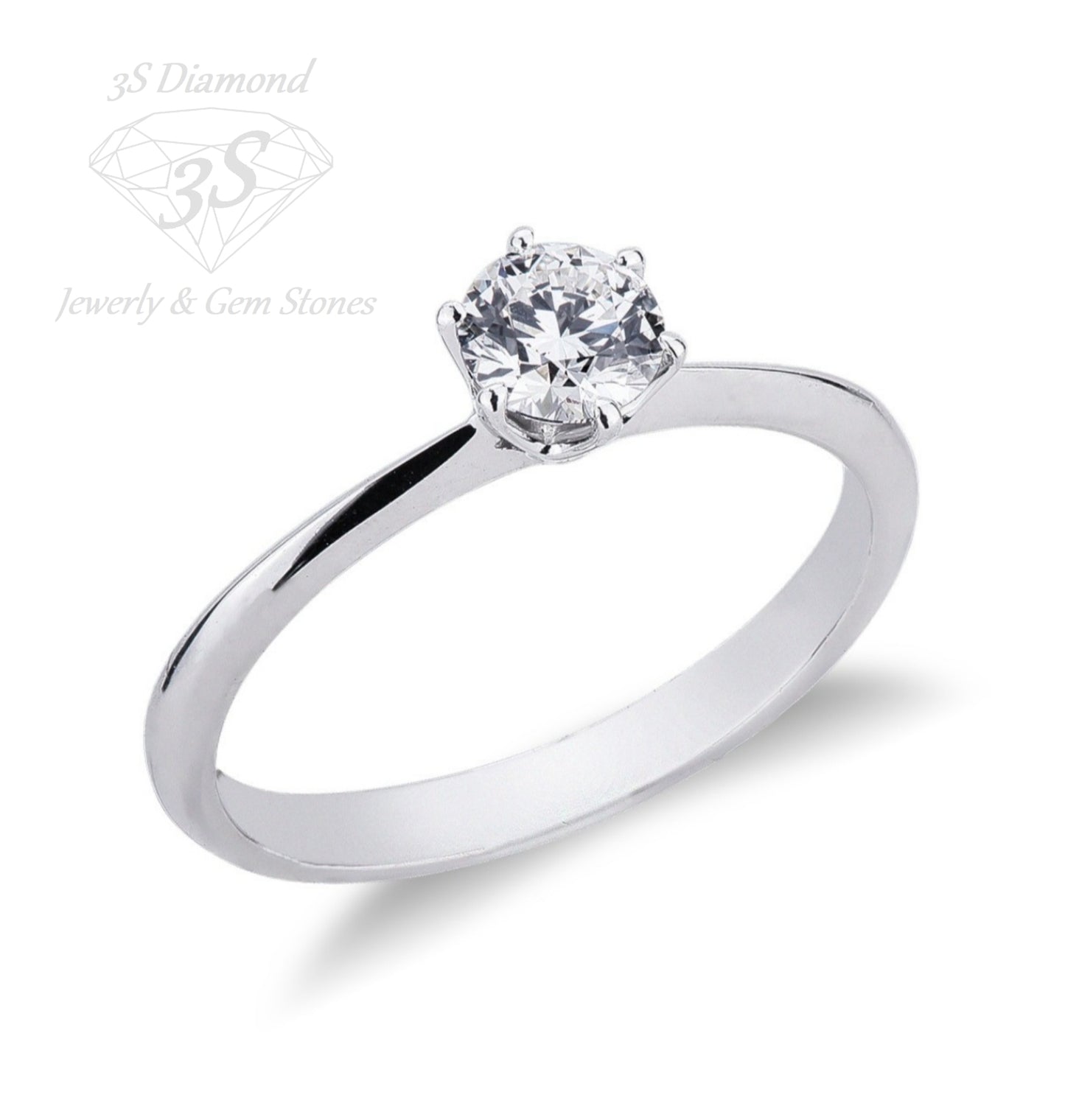 anello solitario modello Tiffany con 1 diamante naturale centrale 0,50 ct