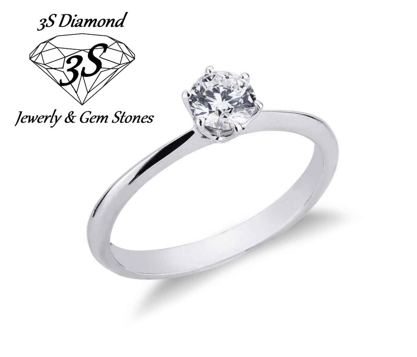 anello solitario modello Tiffany con 1 diamante naturale centrale 0,50 ct