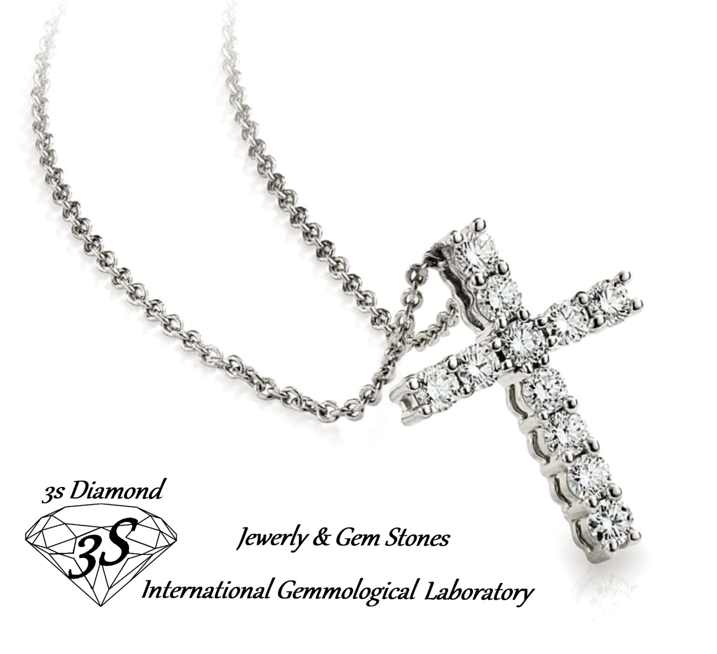 ciondolo croce in oro bianco 18k e 11 diamanti naturali 1,10 ct