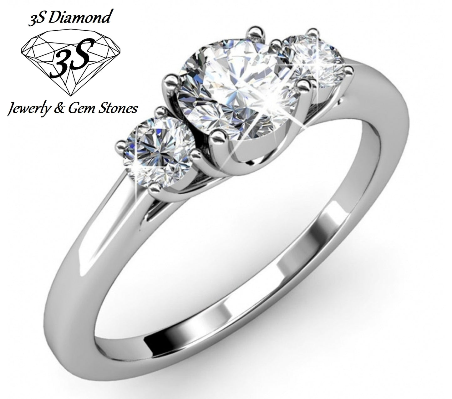 anello trilogy in oro bianco 18k con 3 diamanti naturali 0,90ct