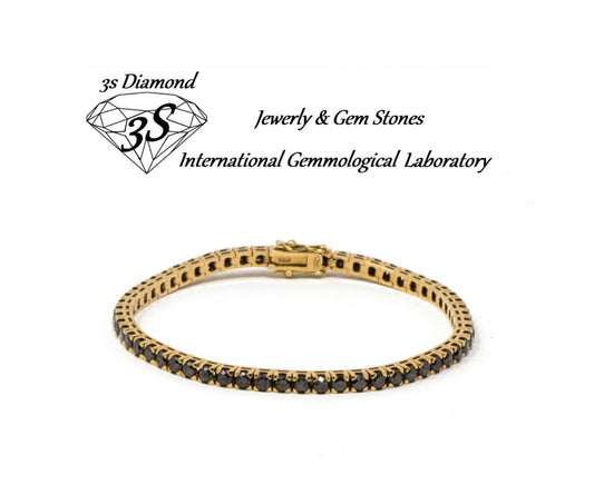 bracciale tennis in oro giallo 18k e diamanti naturali neri  2,70ct