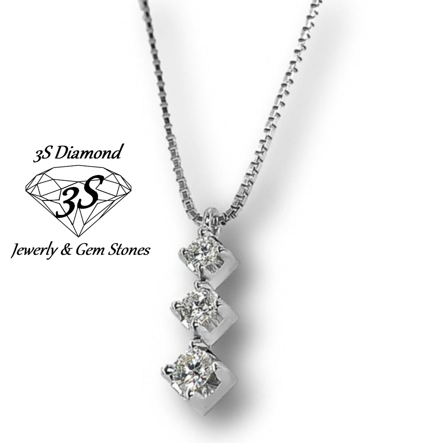 collana trilogy in oro bianco 18k e 3 diamante naturale 0,30ct