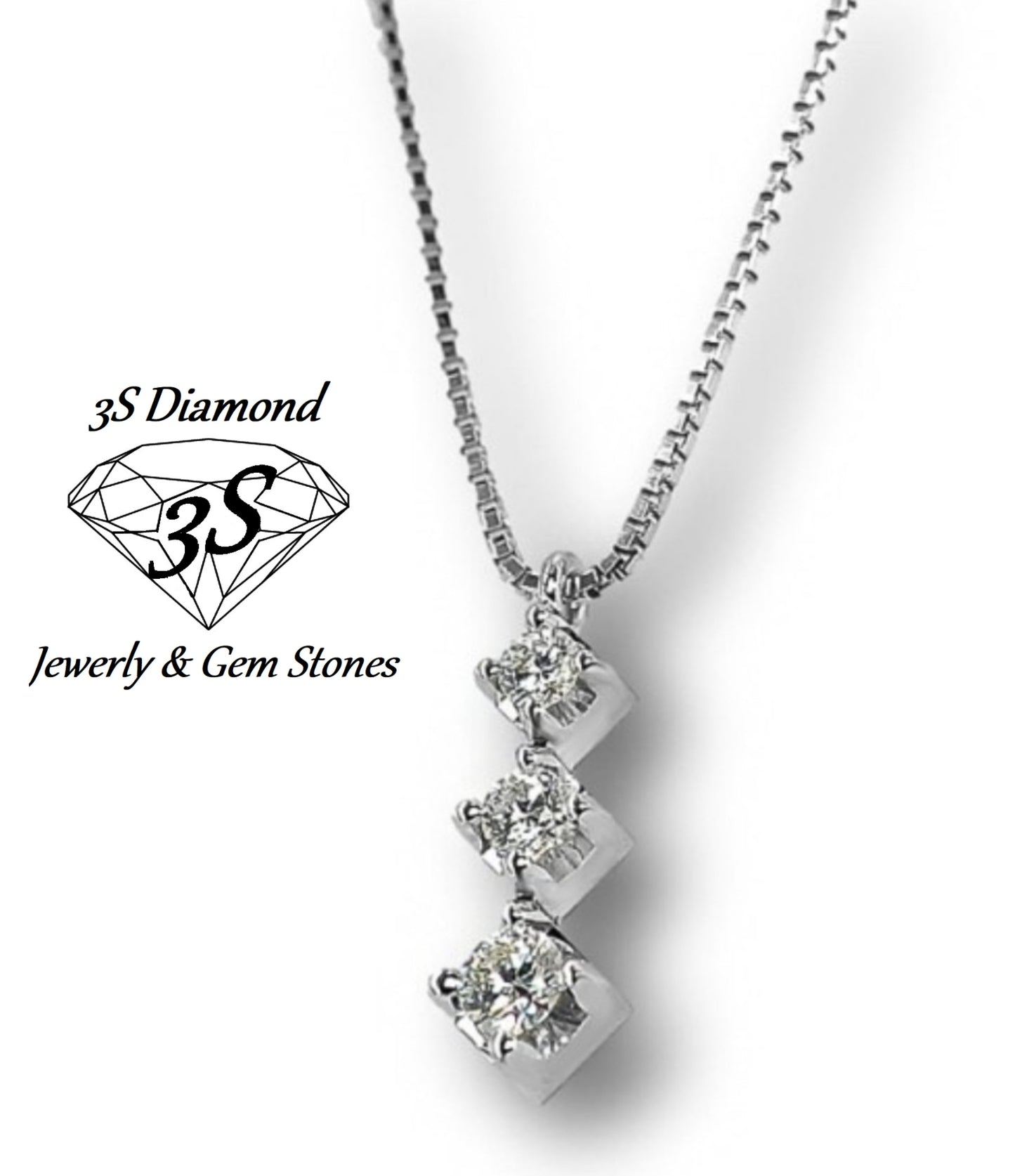 ciondolo trilogy in oro bianco 18k e 3 diamanti naturali 0,75ct