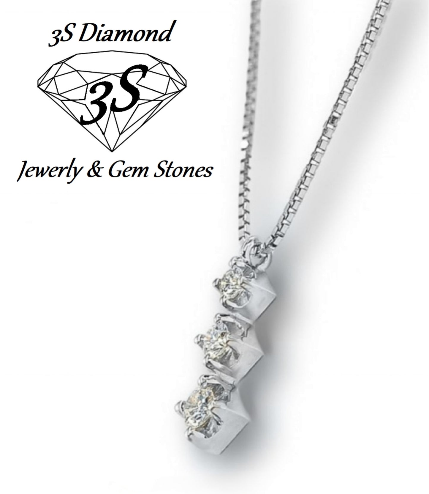 ciondolo trilogy in oro bianco 18k e 3 diamanti naturali 0,75ct