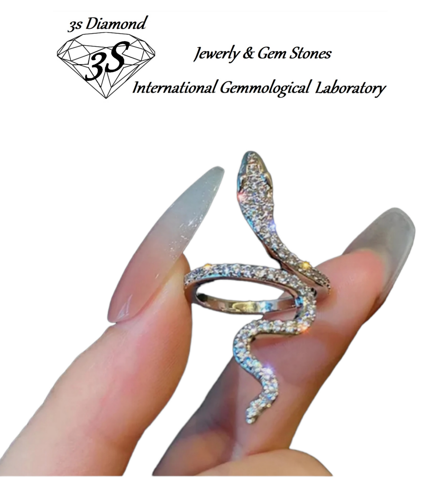 anello modello serpente in  oro bianco 18k con brillantini naturali 1,5ct