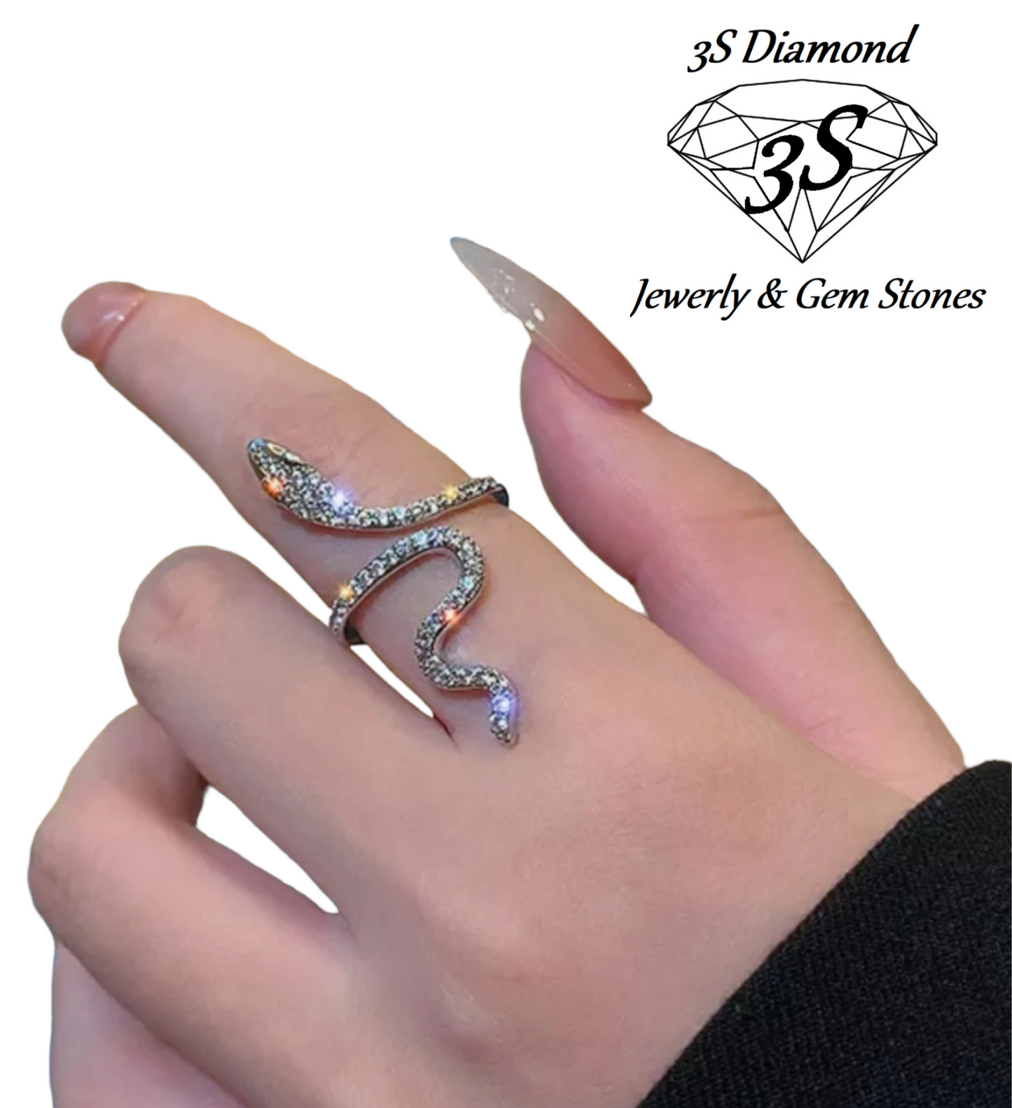 anello modello serpente in  oro bianco 18k con brillantini naturali 1,5ct