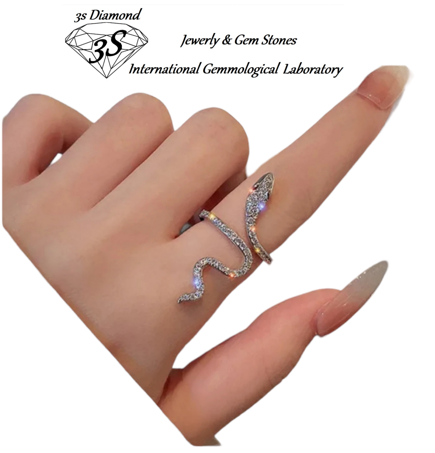 anello modello serpente in  oro bianco 18k con brillantini naturali 1,5ct