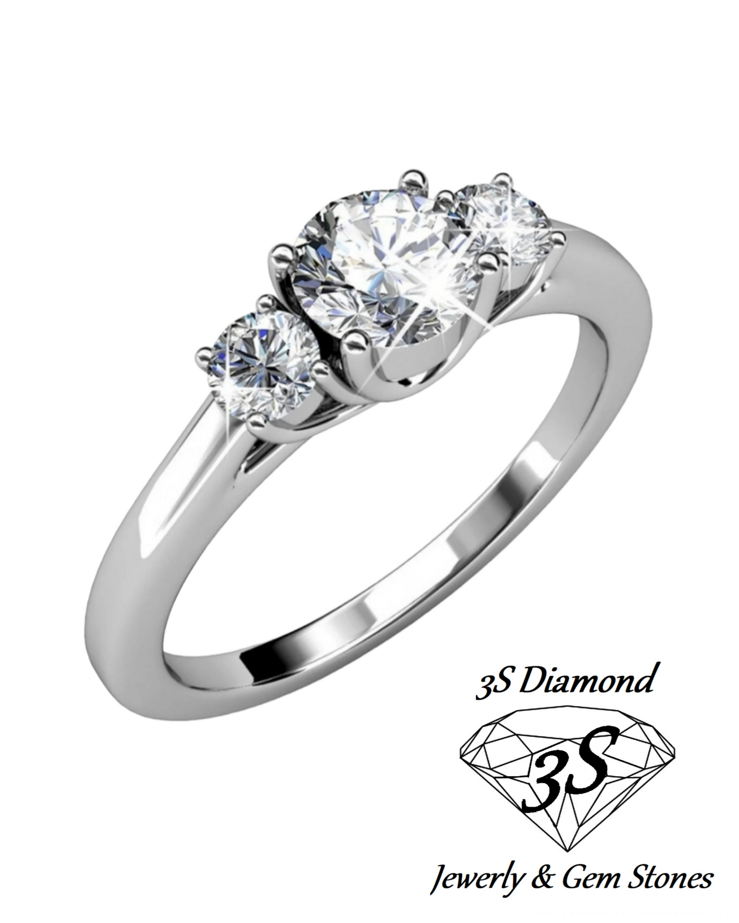 anello trilogy in oro bianco 18k con 3 diamanti naturali 0,90ct