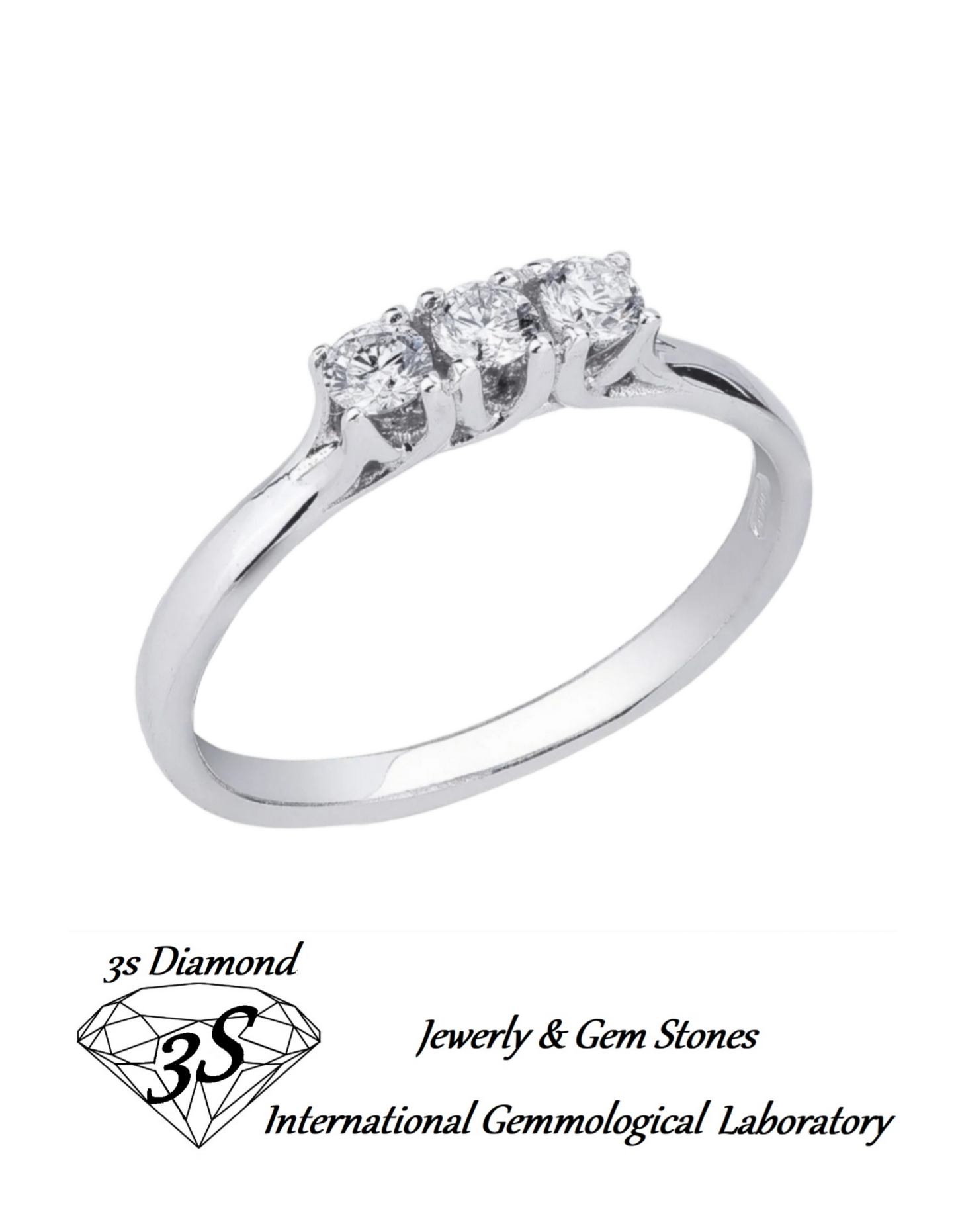 anello trilogy in oro bianco 18k e 3 diamanti naturali 0,45ct