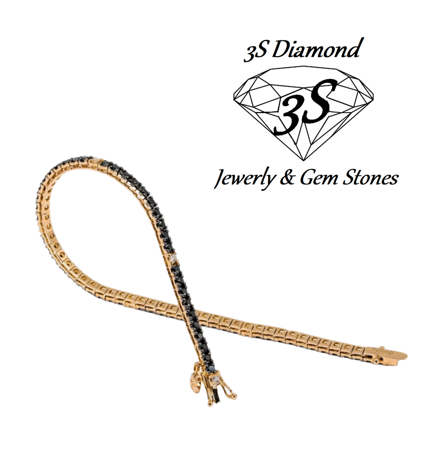 bracciale tennis in oro giallo 18k e diamanti naturali neri  4,00ct