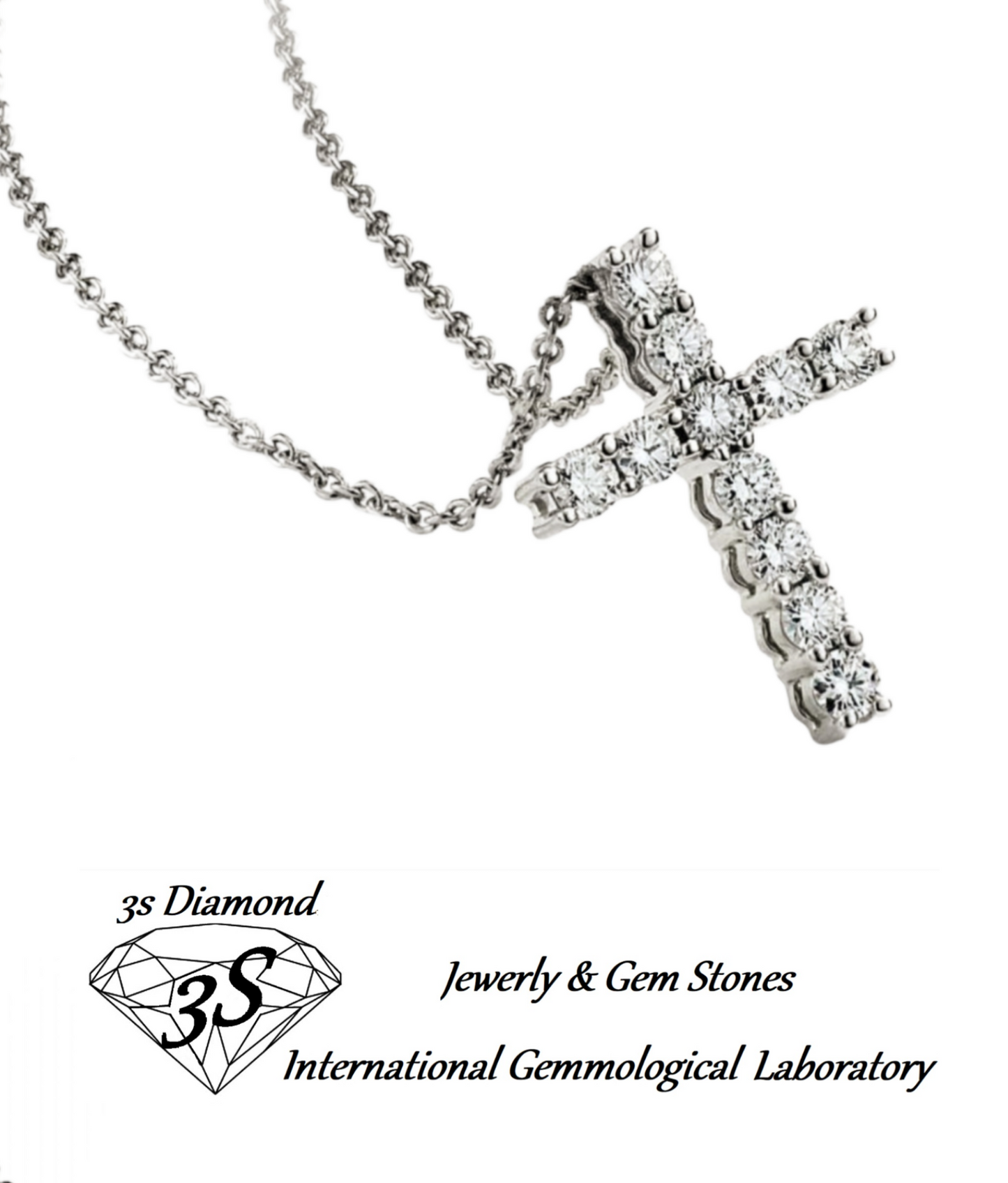 ciondolo croce in oro bianco 18k e 11 diamanti naturali 0,35 ct