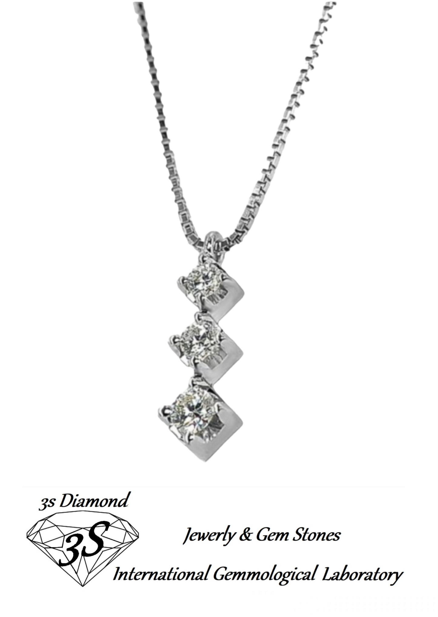 ciondolo trilogy in oro bianco 18k e 3 diamanti naturali 0,75ct