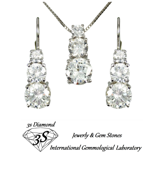 set completo trilogy  ciondolo e orecchini  oro 18k 750 e diamanti naturali 2,70 ct color E VVS1