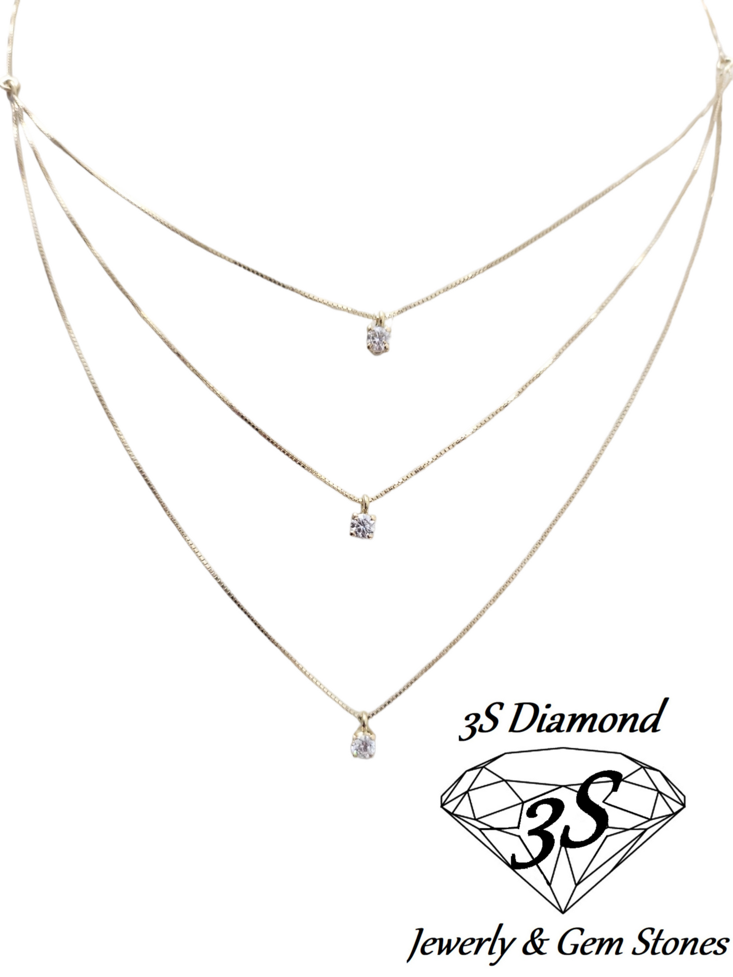 collana trilogy in oro giallo 18k e in 3 fila con 3  diamanti naturali 0,45ct