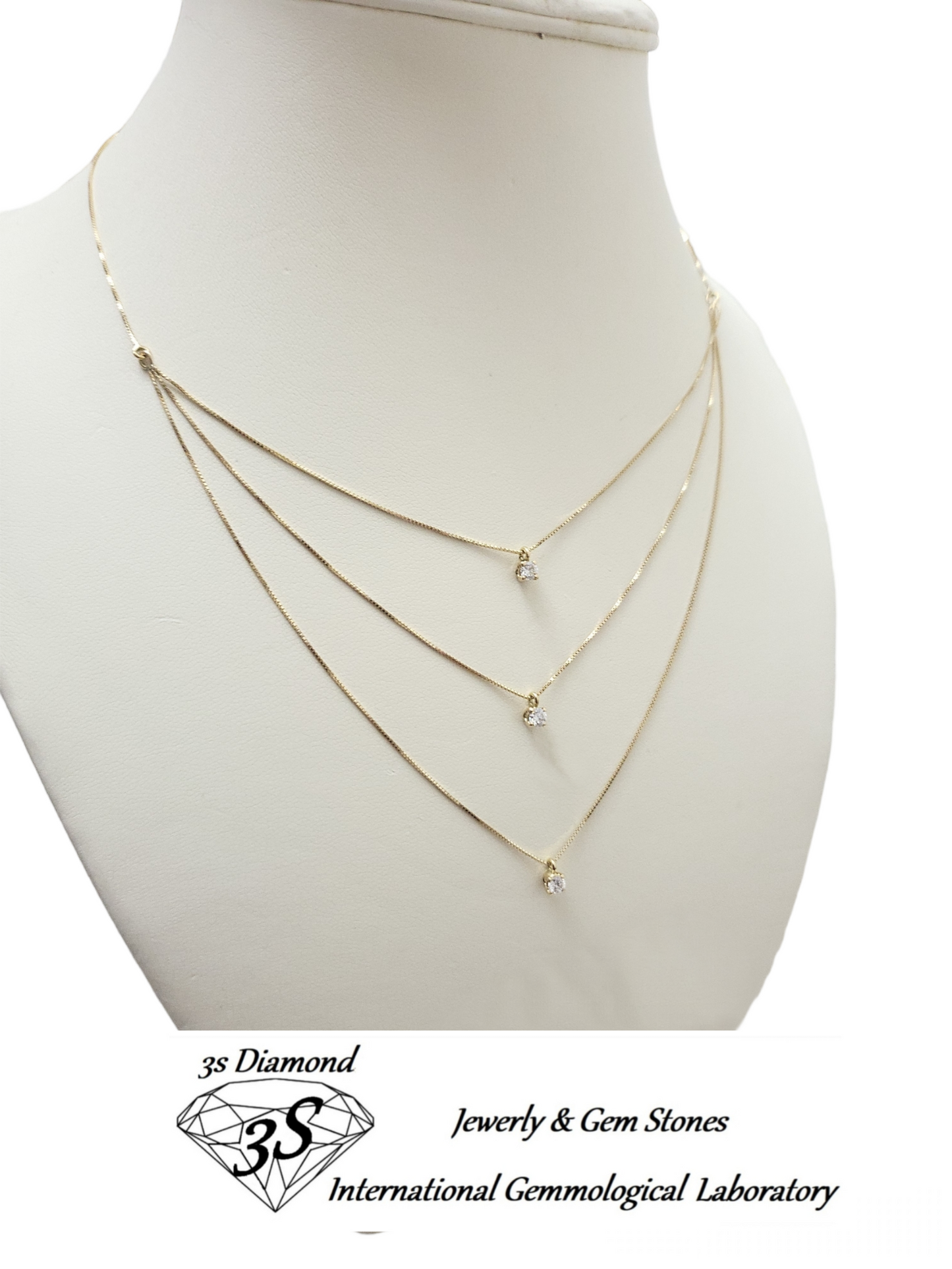 collana trilogy in oro giallo 18k e in 3 fila con 3  diamanti naturali 0,45ct