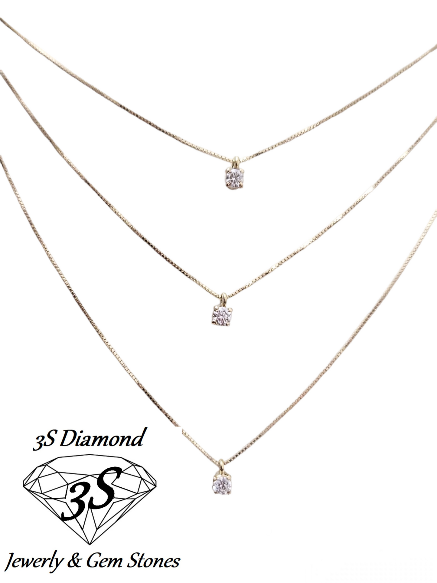 collana trilogy in oro giallo 18k e in 3 fila con 3  diamanti naturali 0,45ct